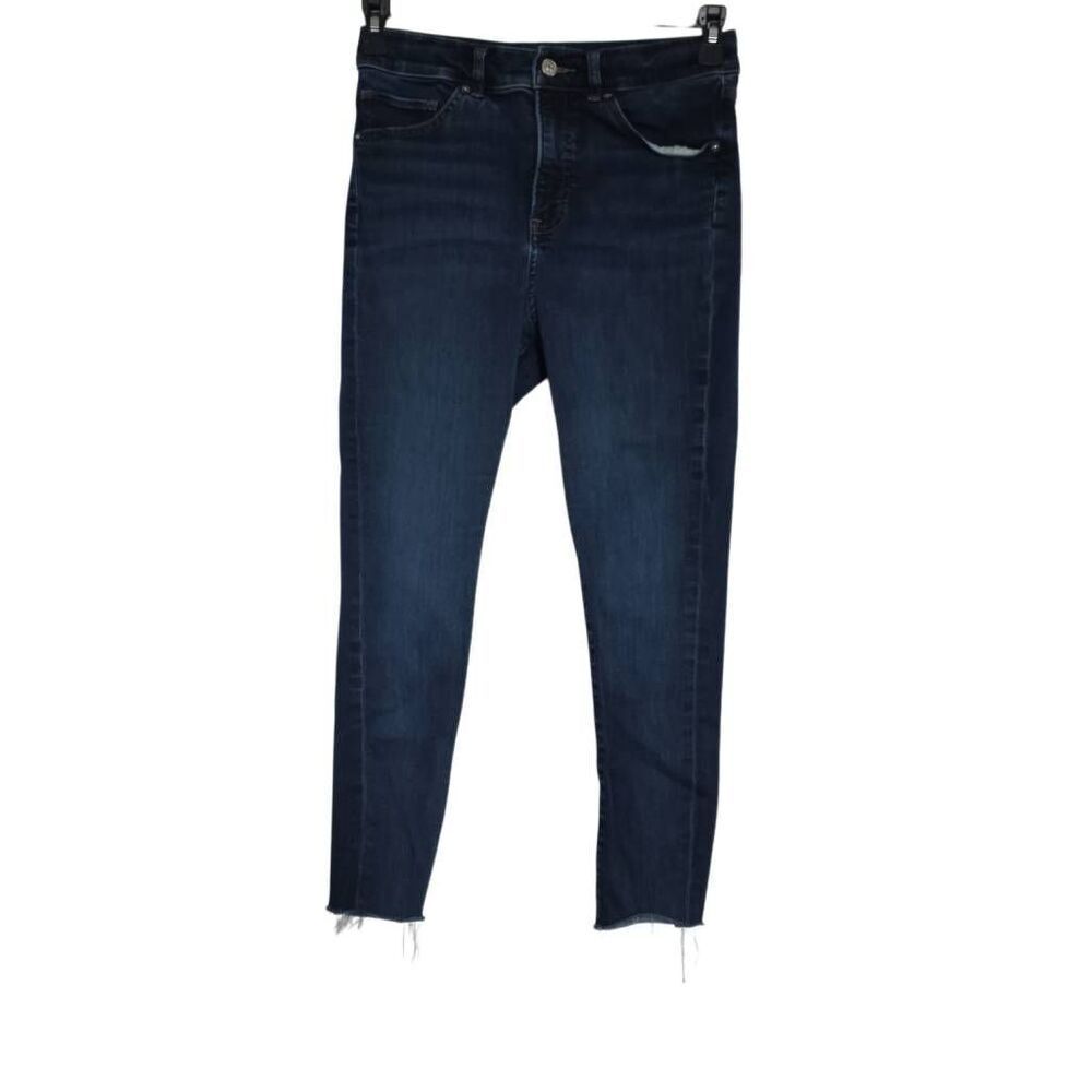 Express Women's Size 8 Short Dk Blue Skinny High Rise Distressed Hem Jeans
